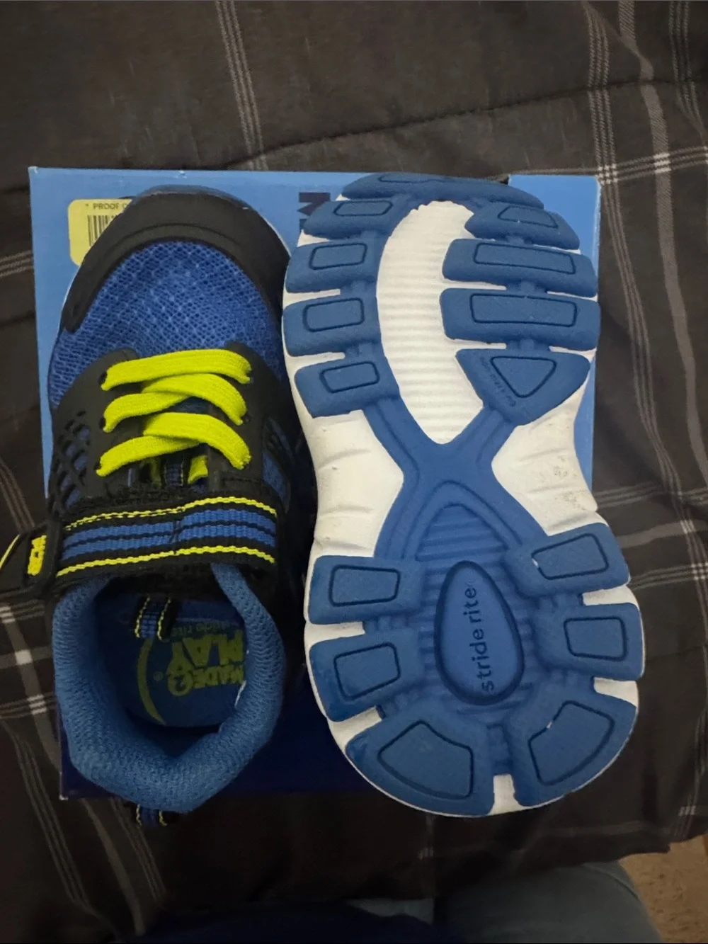 Stride Rite Boys Blue and Neon Yellow Athletic Sneakers
